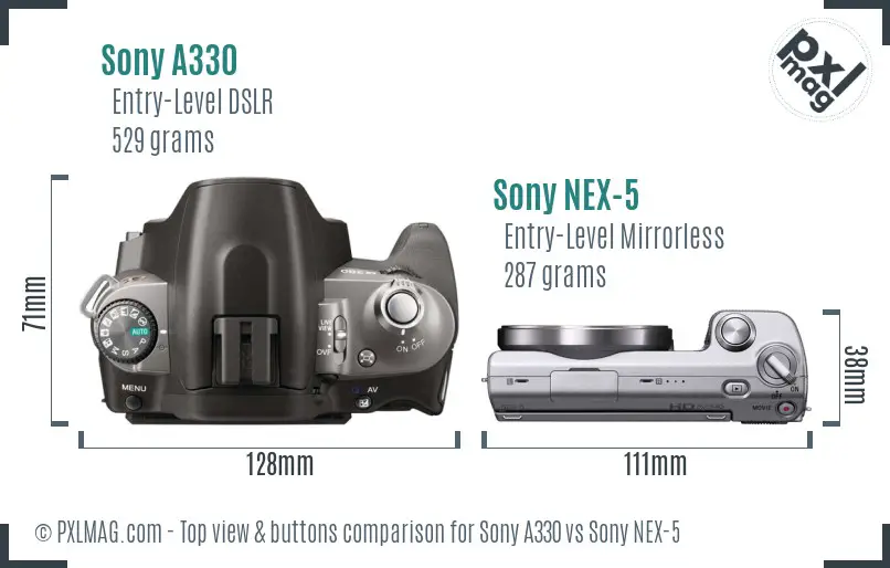 Sony A330 vs Sony NEX-5 top view buttons comparison
