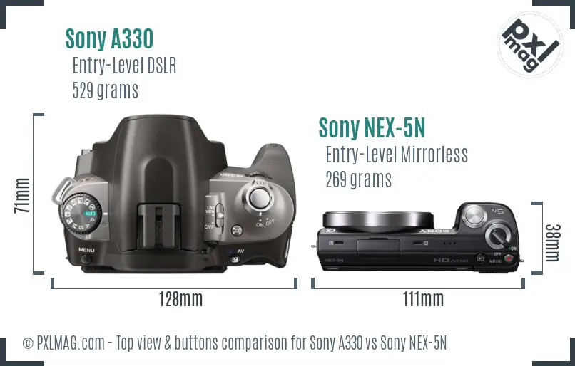 Sony A330 vs Sony NEX-5N top view buttons comparison