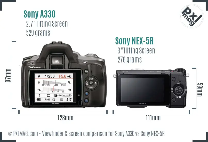 Sony A330 vs Sony NEX-5R Screen and Viewfinder comparison