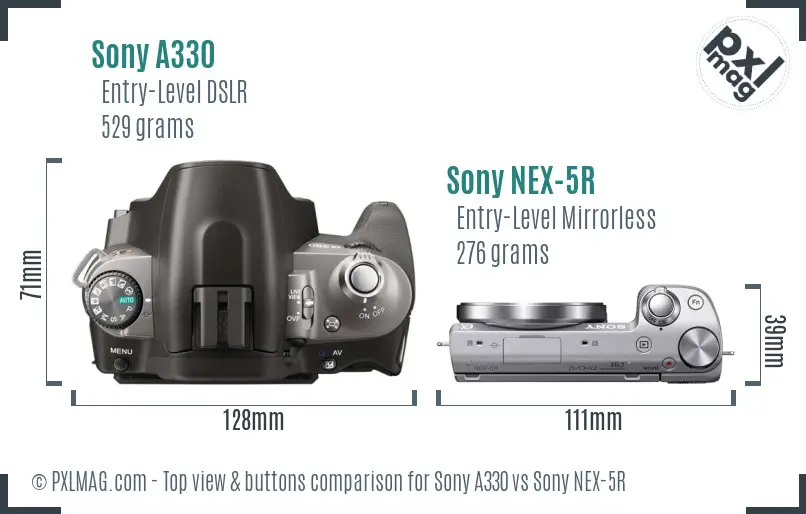 Sony A330 vs Sony NEX-5R top view buttons comparison