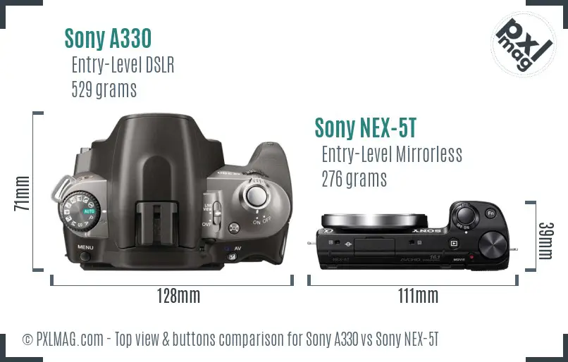 Sony A330 vs Sony NEX-5T top view buttons comparison
