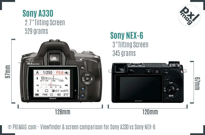 Sony A330 vs Sony NEX-6 Screen and Viewfinder comparison