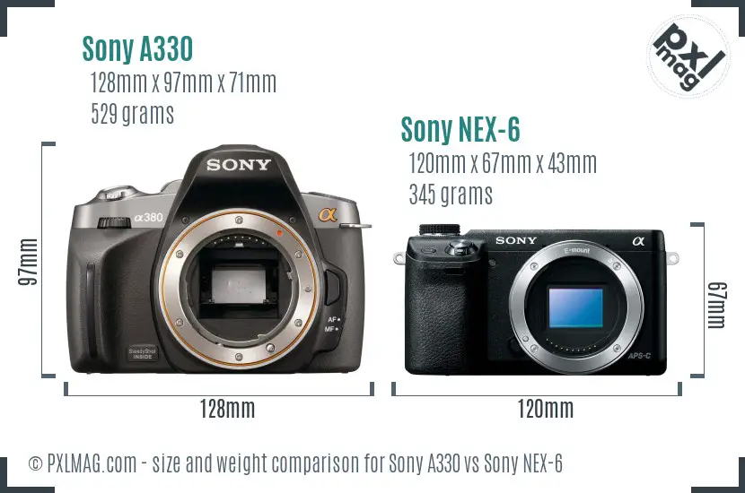 Sony A330 vs Sony NEX-6 size comparison