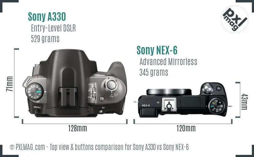 Sony A330 vs Sony NEX-6 top view buttons comparison