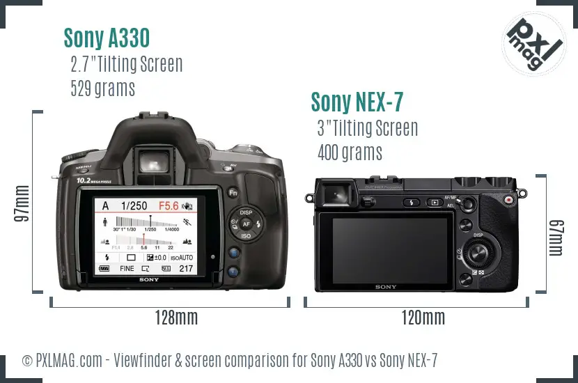 Sony A330 vs Sony NEX-7 Screen and Viewfinder comparison