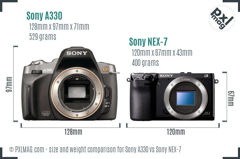 Sony A330 vs Sony NEX-7 size comparison