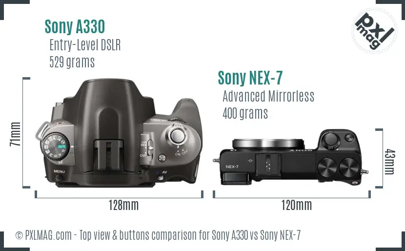 Sony A330 vs Sony NEX-7 top view buttons comparison