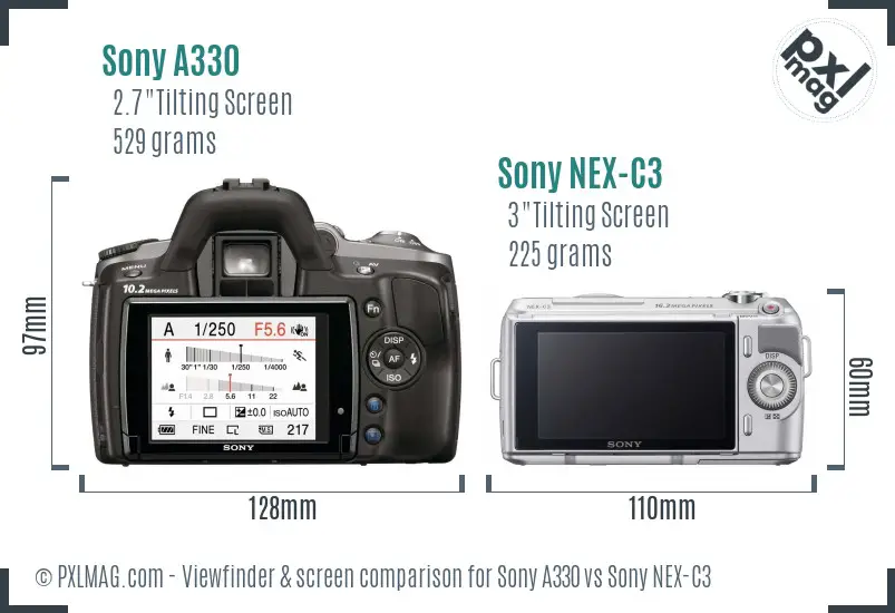 Sony A330 vs Sony NEX-C3 Screen and Viewfinder comparison