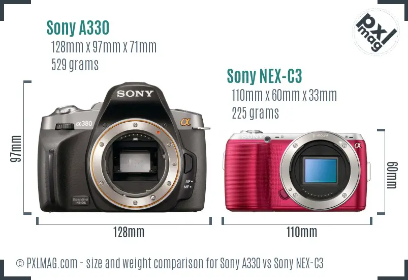 Sony A330 vs Sony NEX-C3 size comparison