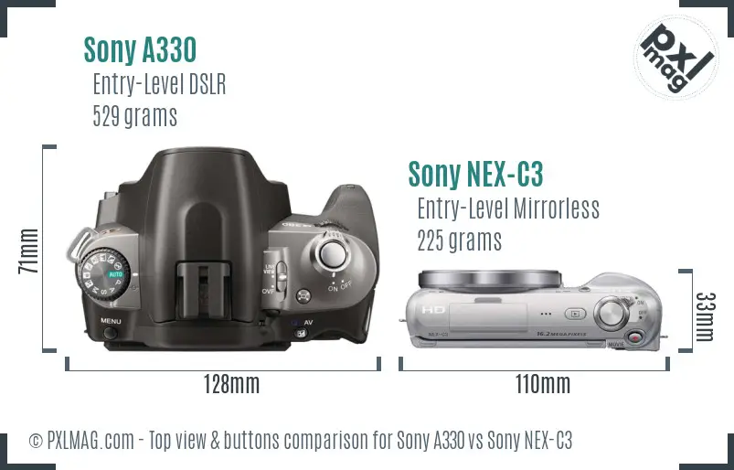 Sony A330 vs Sony NEX-C3 top view buttons comparison