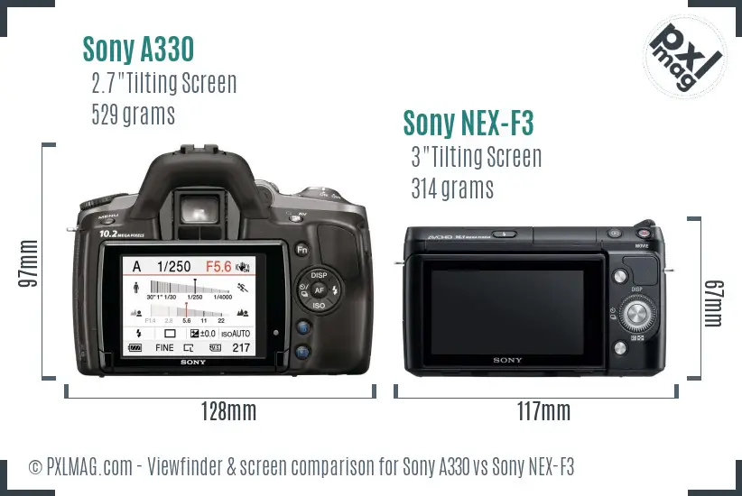 Sony A330 vs Sony NEX-F3 Screen and Viewfinder comparison