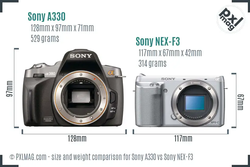 Sony A330 vs Sony NEX-F3 size comparison