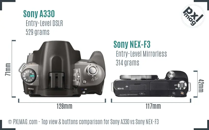 Sony A330 vs Sony NEX-F3 top view buttons comparison