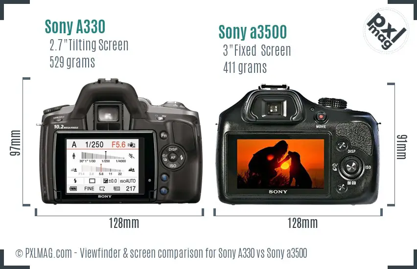 Sony A330 vs Sony a3500 Screen and Viewfinder comparison