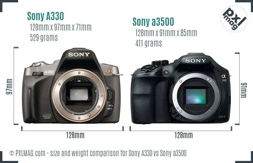 Sony A330 vs Sony a3500 size comparison