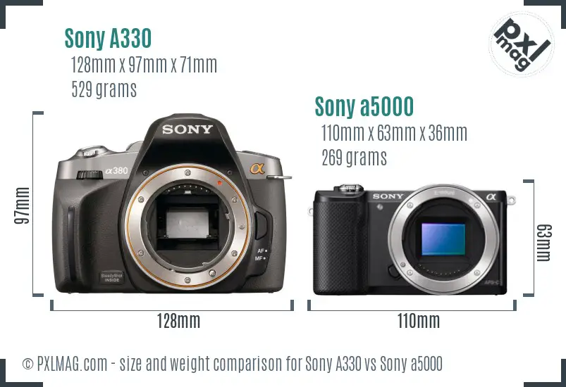 Sony A330 vs Sony a5000 size comparison