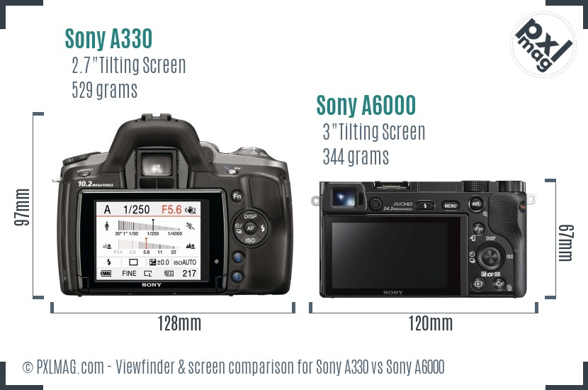 Sony A330 vs Sony A6000 Screen and Viewfinder comparison