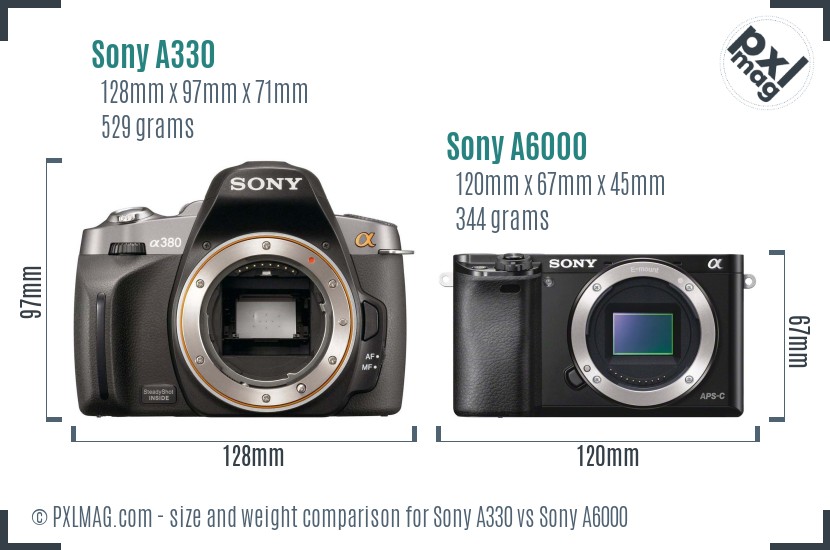 Sony A330 vs Sony A6000 size comparison