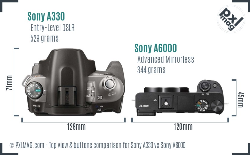 Sony A330 vs Sony A6000 top view buttons comparison
