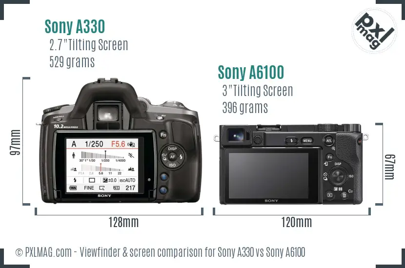 Sony A330 vs Sony A6100 Screen and Viewfinder comparison