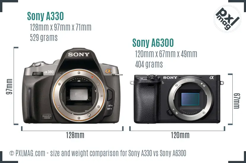 Sony A330 vs Sony A6300 size comparison