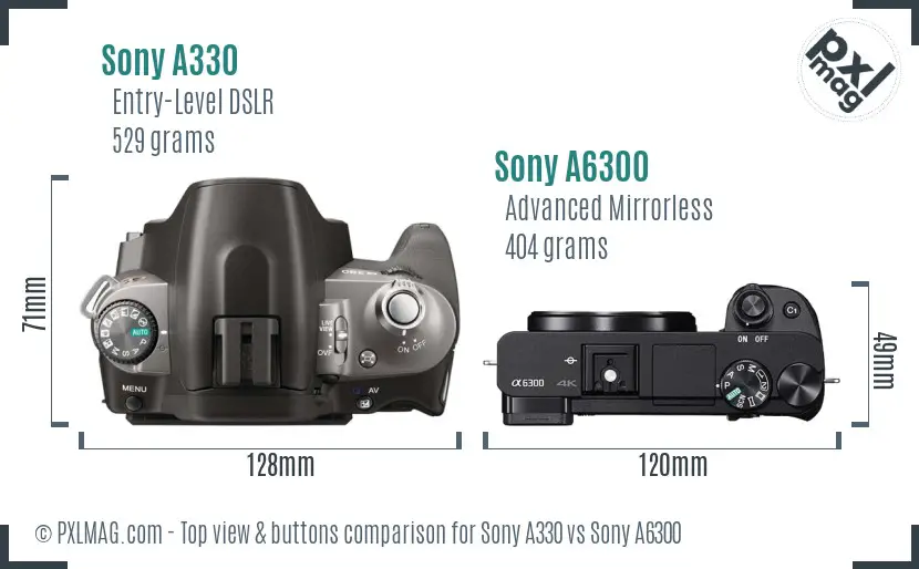 Sony A330 vs Sony A6300 top view buttons comparison