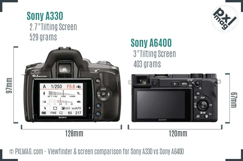 Sony A330 vs Sony A6400 Screen and Viewfinder comparison