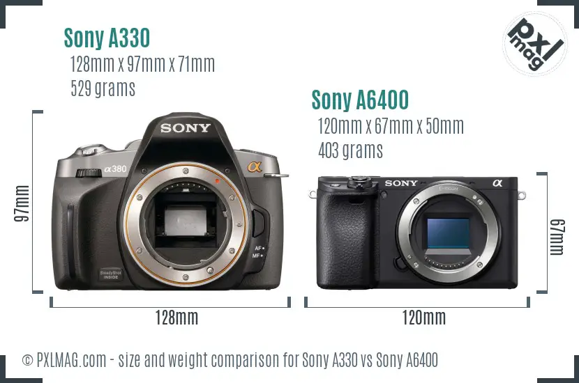 Sony A330 vs Sony A6400 size comparison