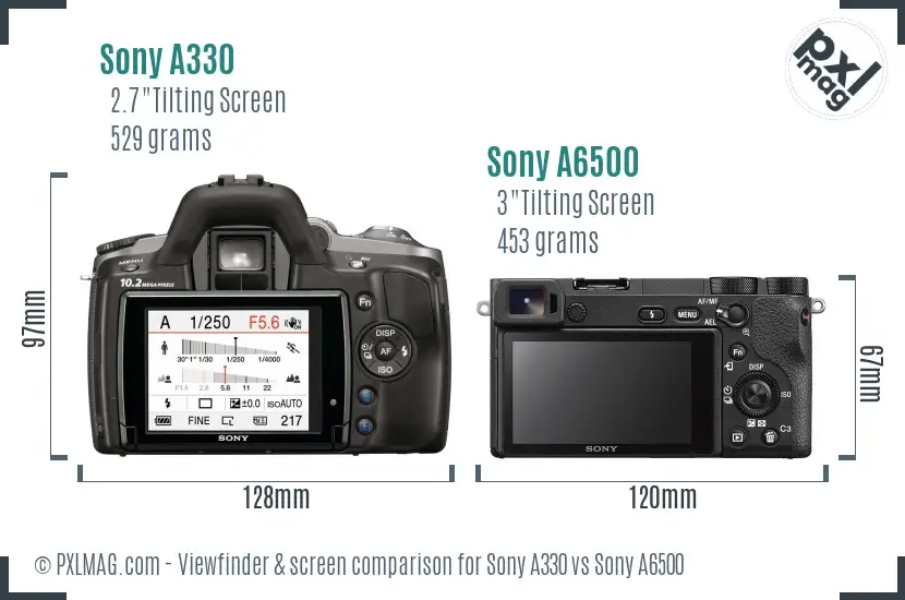 Sony A330 vs Sony A6500 Screen and Viewfinder comparison