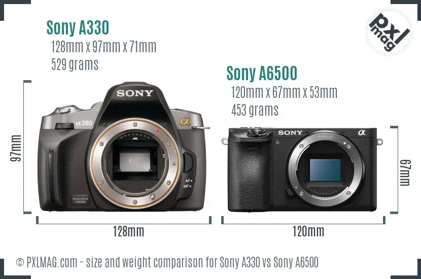 Sony A330 vs Sony A6500 size comparison