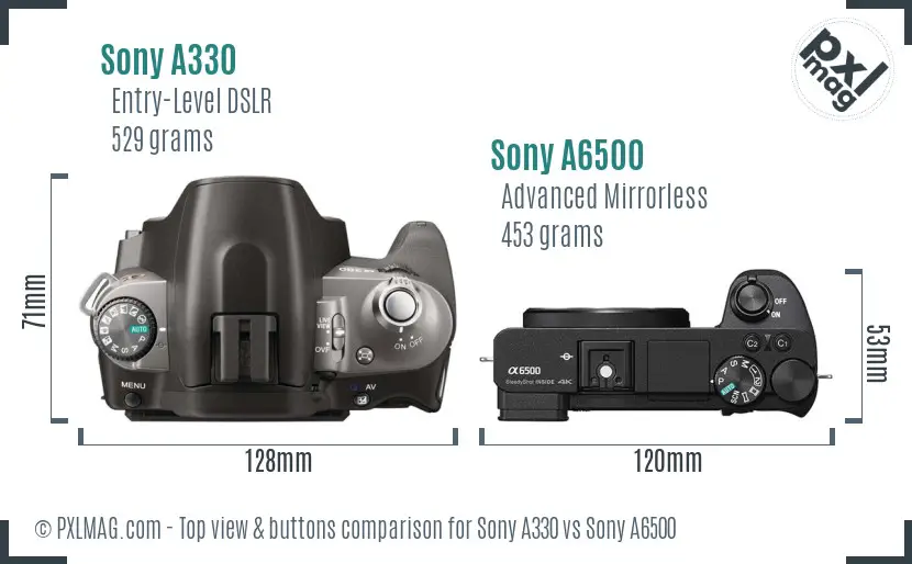 Sony A330 vs Sony A6500 top view buttons comparison