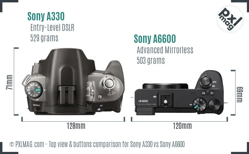 Sony A330 vs Sony A6600 top view buttons comparison