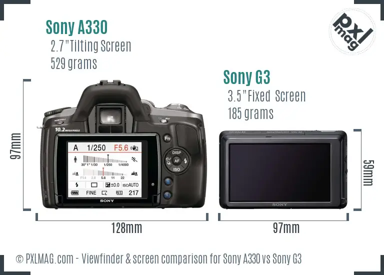 Sony A330 vs Sony G3 Screen and Viewfinder comparison