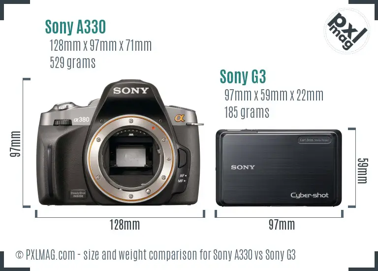 Sony A330 vs Sony G3 size comparison