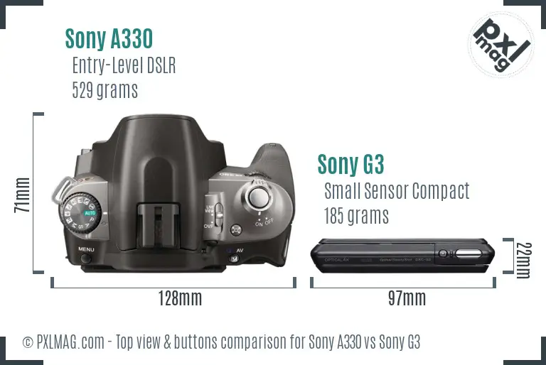 Sony A330 vs Sony G3 top view buttons comparison