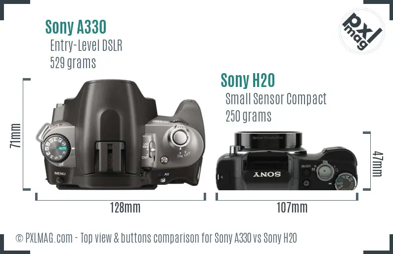 Sony A330 vs Sony H20 top view buttons comparison