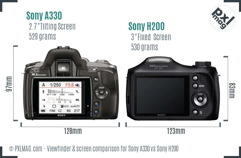 Sony A330 vs Sony H200 Screen and Viewfinder comparison