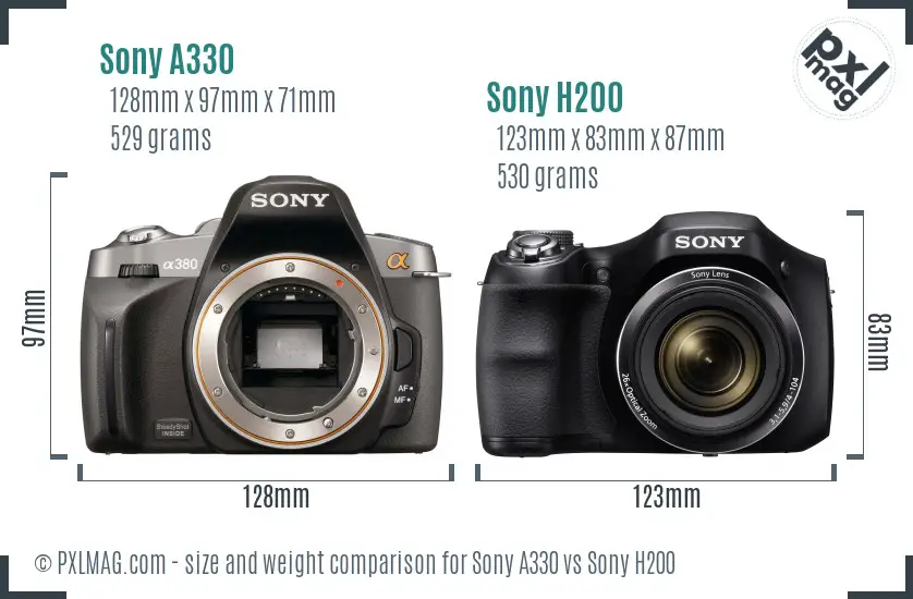 Sony A330 vs Sony H200 size comparison