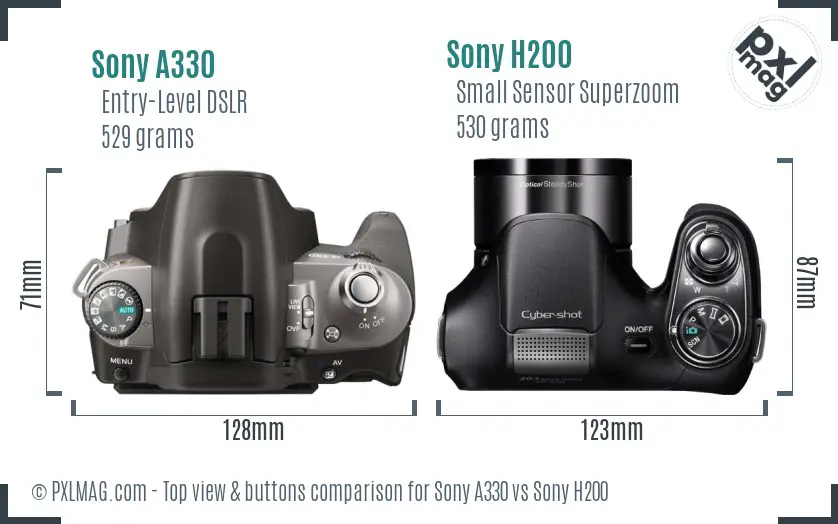 Sony A330 vs Sony H200 top view buttons comparison