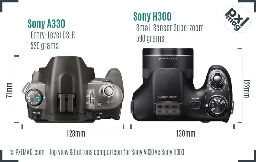Sony A330 vs Sony H300 top view buttons comparison