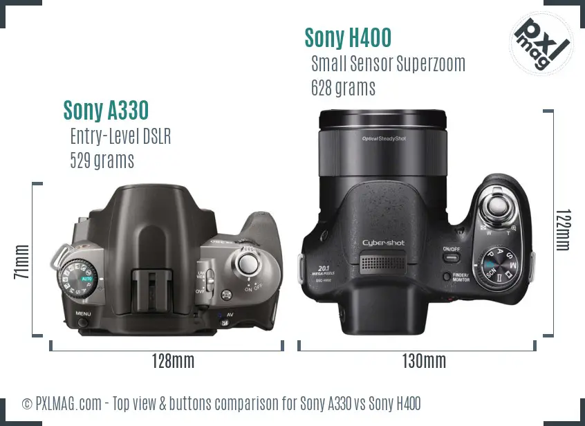 Sony A330 vs Sony H400 top view buttons comparison