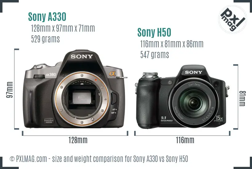 Sony A330 vs Sony H50 size comparison