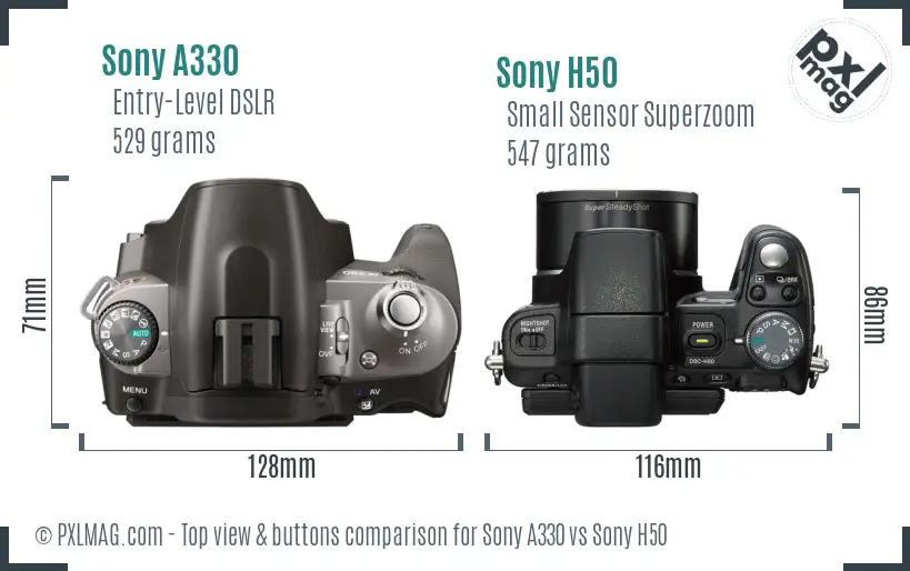 Sony A330 vs Sony H50 top view buttons comparison