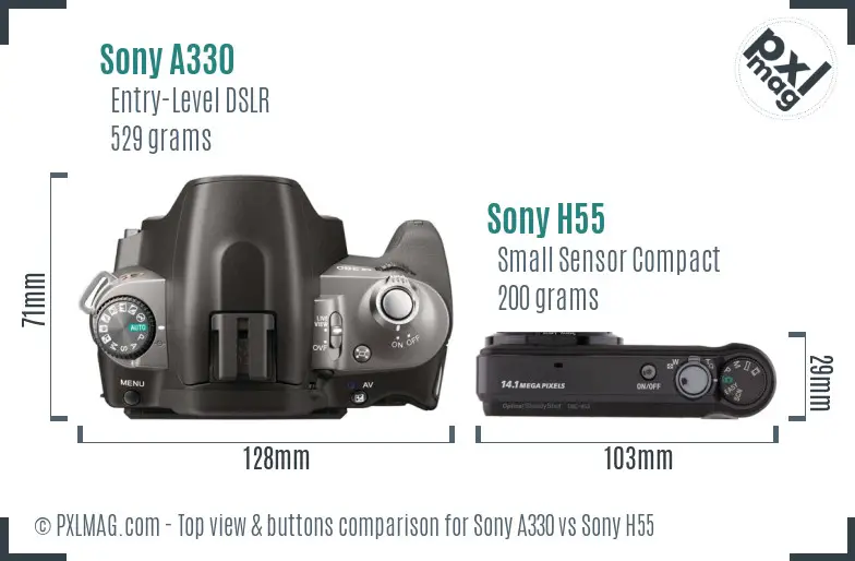 Sony A330 vs Sony H55 top view buttons comparison