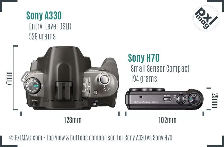 Sony A330 vs Sony H70 top view buttons comparison