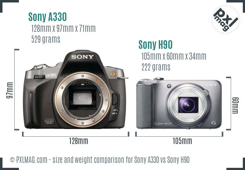 Sony A330 vs Sony H90 size comparison