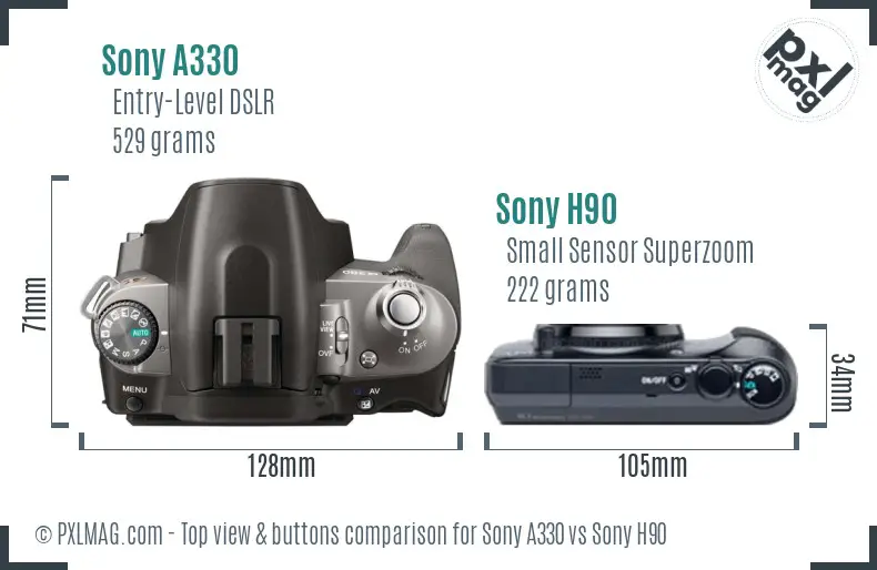 Sony A330 vs Sony H90 top view buttons comparison