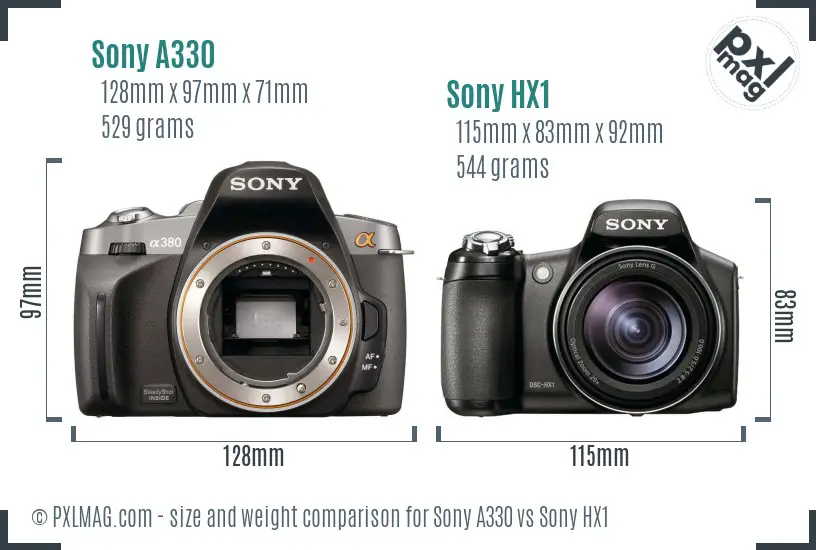 Sony A330 vs Sony HX1 size comparison