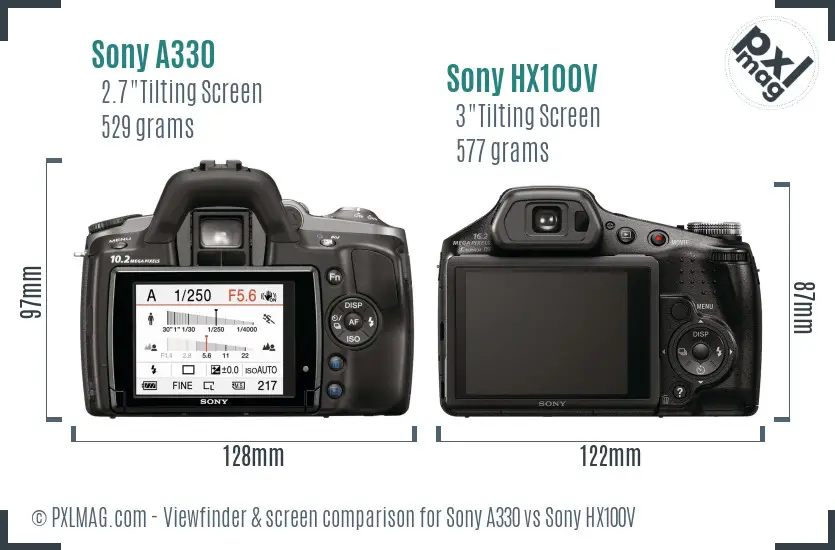 Sony A330 vs Sony HX100V Screen and Viewfinder comparison