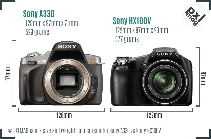 Sony A330 vs Sony HX100V size comparison